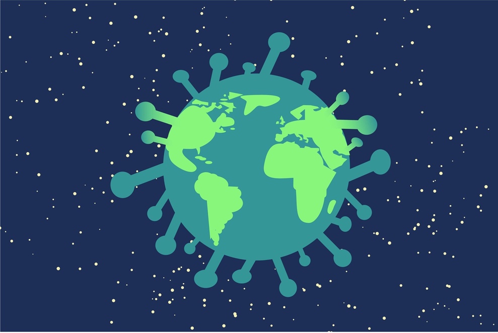 Graphic of the globe with spikes like coronavirus.