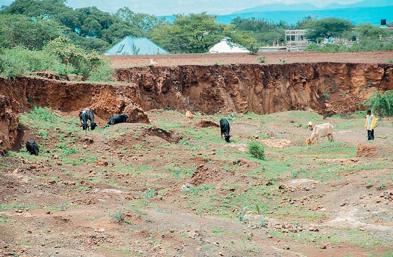 Human activity and soil erosion in Arusha, Tanzania.