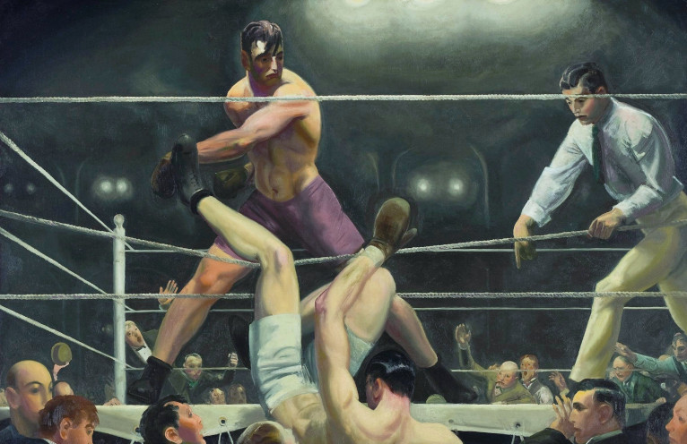 Painting of George Dempsey and Firpo match