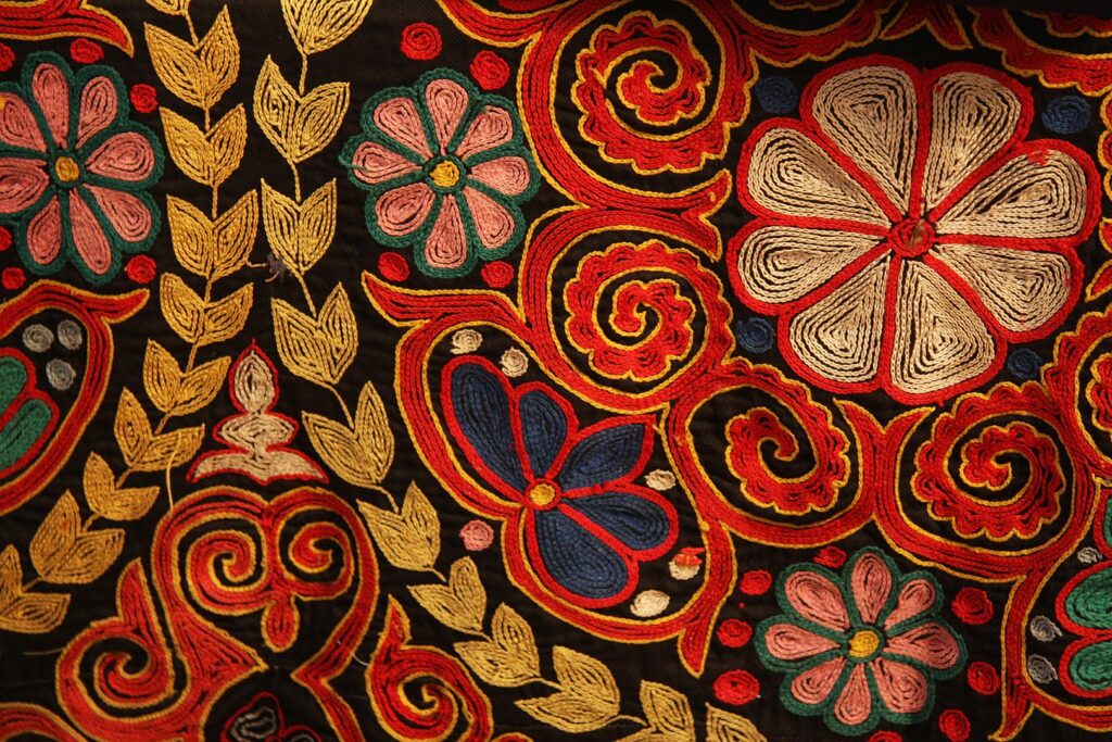 Chain stitch on Kazakh rug.