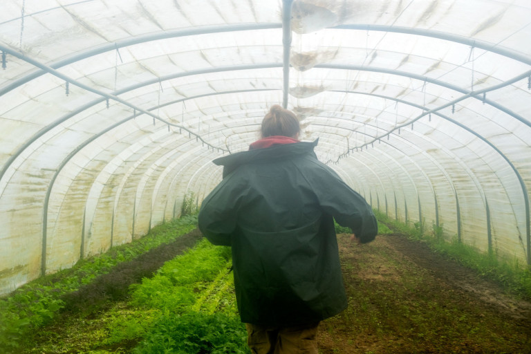 Jorn showing me around De Kollebloem farm © Adèle Violette