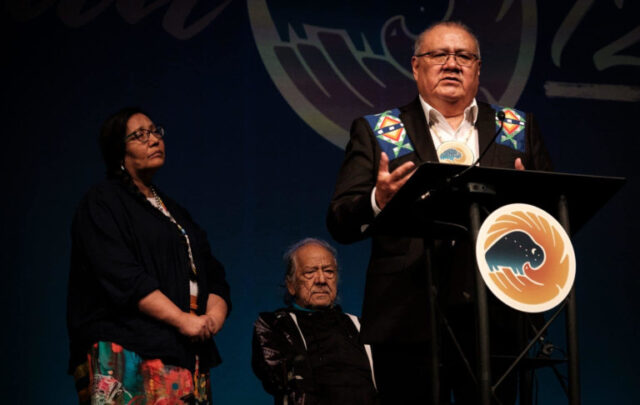 Philimon Two Eagle, executive director of the Sicangu Lakota Treaty Council, speaking on the last day of WILD12. Image: Greg Harman