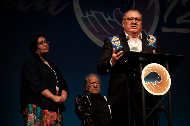 Philimon Two Eagle, executive director of the Sicangu Lakota Treaty Council, speaking on the last day of WILD12. Image: Greg Harman