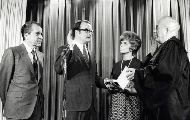 William Ruckelshaus swearing in a first EPA administrator