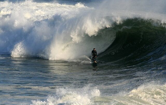 Big wave breaking in Santa Cruz, California.