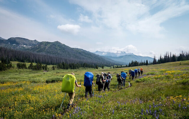 student mountain hike