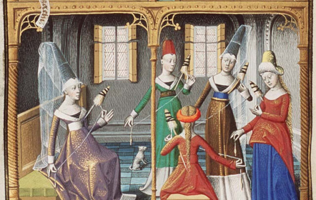 Ladies spinning in medieval times