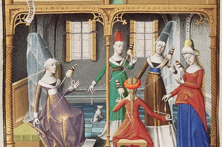 Ladies spinning in medieval times